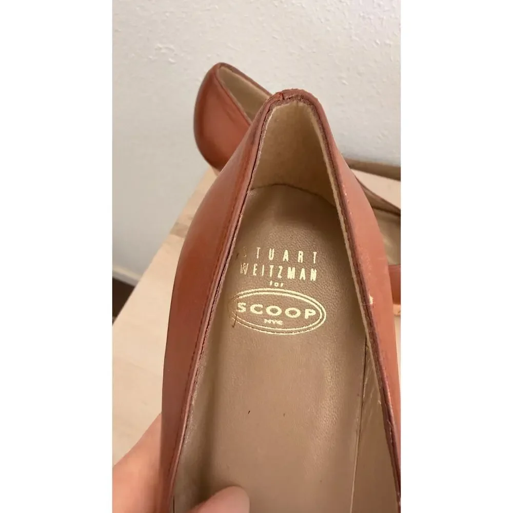 Stuart Weitzman Brown Leather Peep Toe Platform Pumps  Heel Designer Heels 8